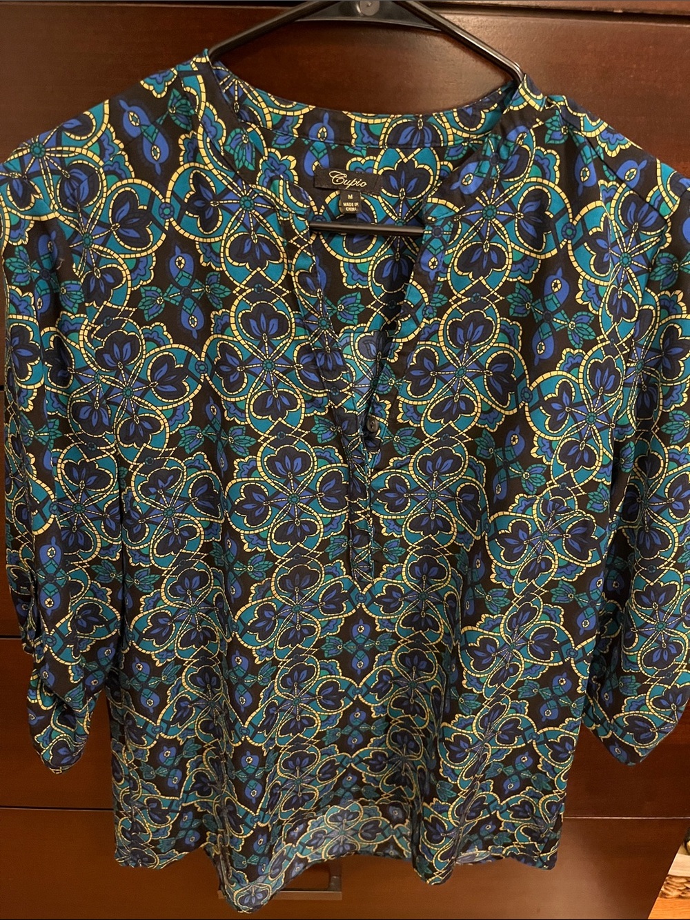 Cupio Navy and blue Floral-Print Blouse
